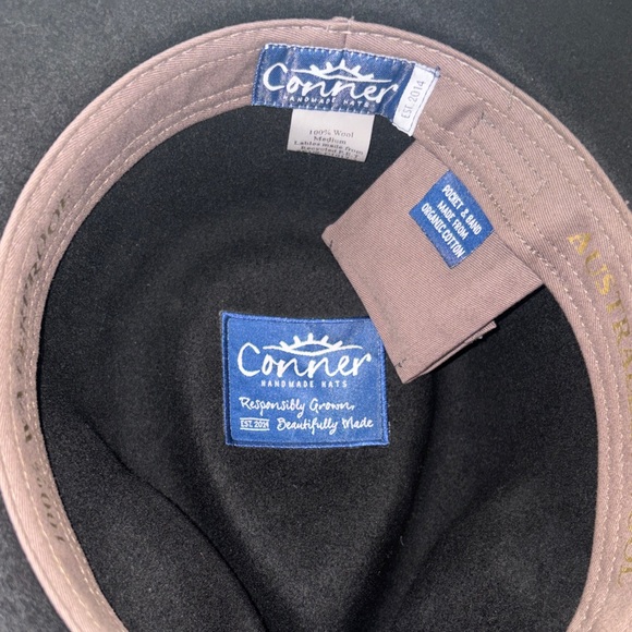 🐑🇦🇺NEW Conner Hats Black Handmade Australia 100% Wool Outback Hat Brown Band $95 - Picture 3 of 10